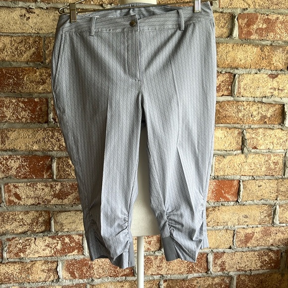Annika Morgain Pull On Knee length Women’s Capris Gray Pattern Sz 10 Rushed Knee - Picture 2 of 10